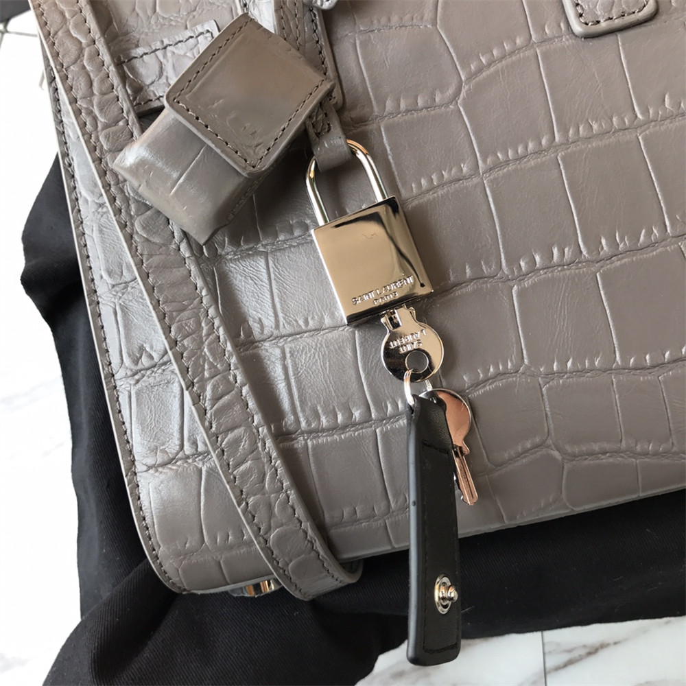 YSL SAC DE JOUR NANO IN MATTE CROCODILE EMBOSSED LEATHER DARK GREY
