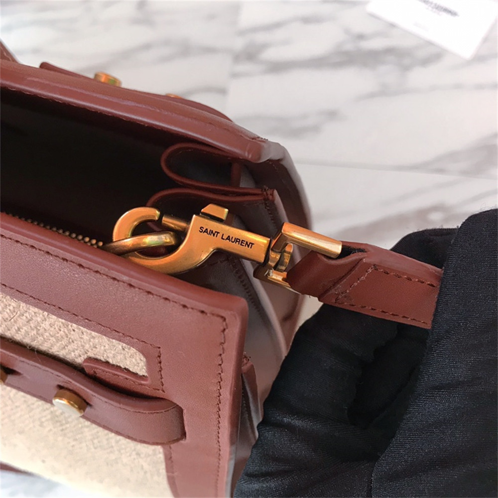 YSL SAC DE JOUR SMALL IN CANVAS AND LEATHER BEIGE SEA SALT AND BRICK