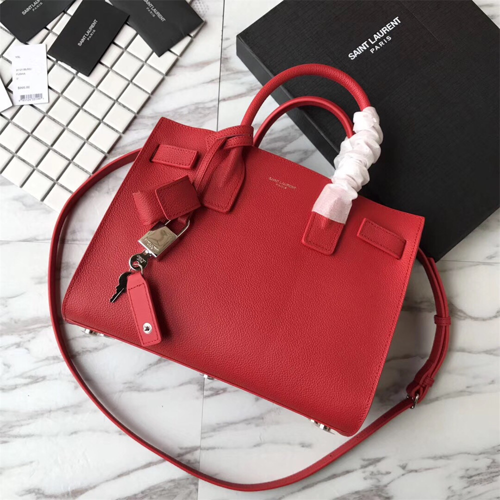 YSL SAC DE JOUR BABY IN GRAINED LEATHER SHINY RED