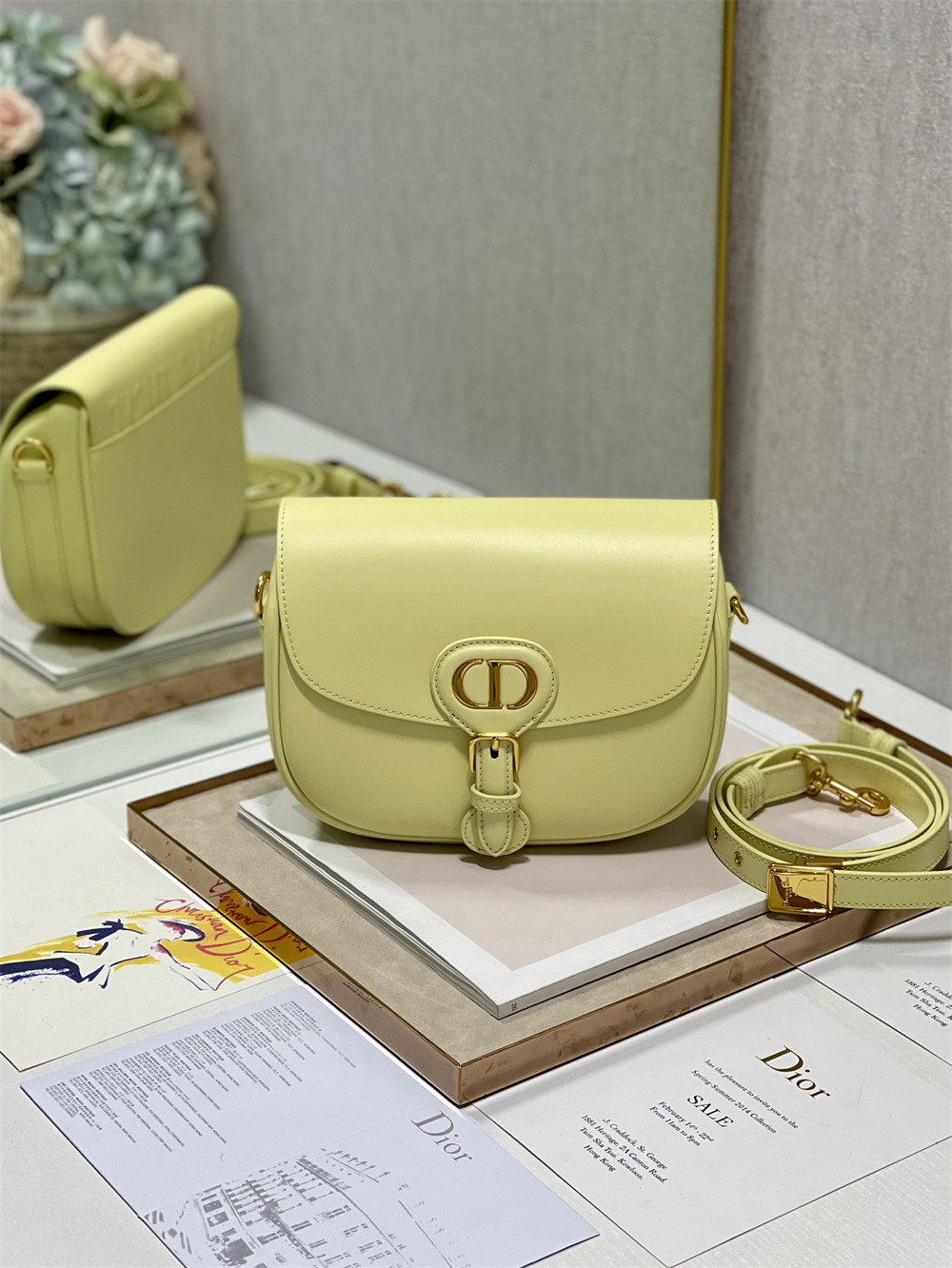 MEDIUM DIOR BOBBY BAG Light Green Box Calfskin