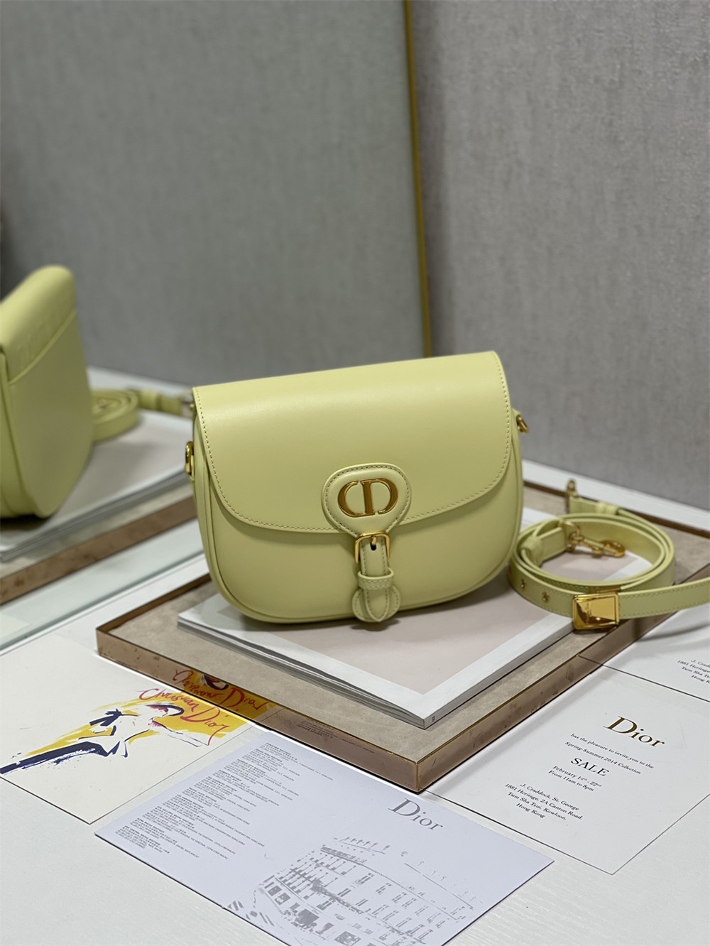 MEDIUM DIOR BOBBY BAG Light Green Box Calfskin