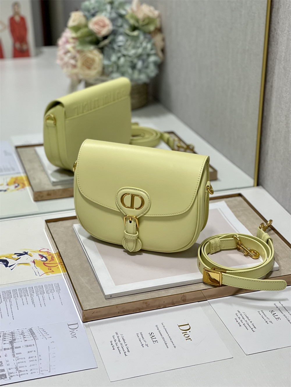 MEDIUM DIOR BOBBY BAG Light Green Box Calfskin