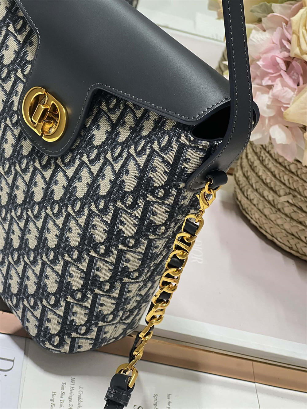 Dior 30 Montaigne Large Chain Bucket Bag Oblique Jacquard and Calfskin