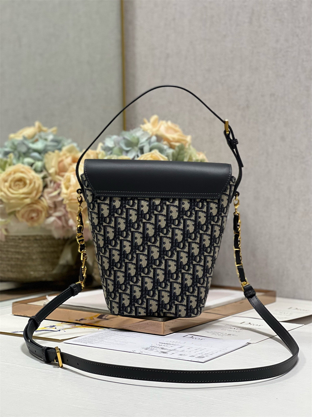 Dior 30 Montaigne Large Chain Bucket Bag Oblique Jacquard and Calfskin