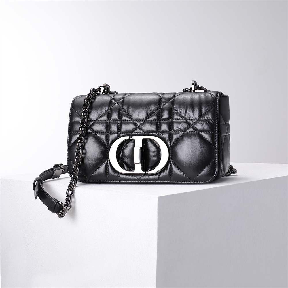 LARGE DIOR CARO BAG Black Supple Cannage Calfskin With Silver Hardware 29 x 18 x 10 cm