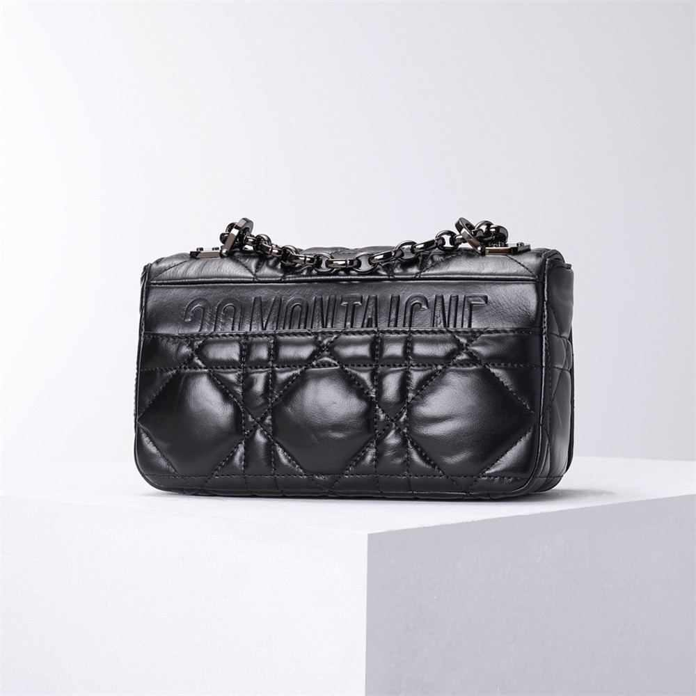 MEDIUM DIOR CARO BAG Black Supple Cannage Calfskin With Silver Hardware 20x12x7cm