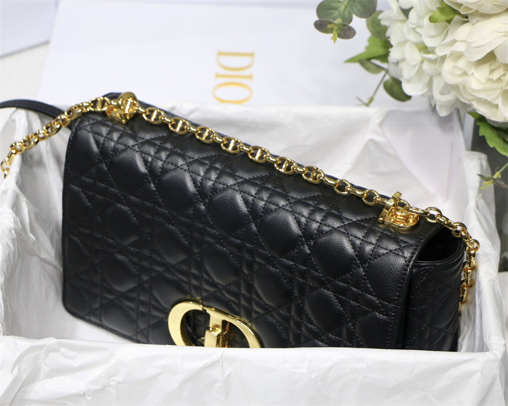 LARGE DIOR CARO BAG Black Supple Cannage Calfskin 29 x 18 x 10 cm
