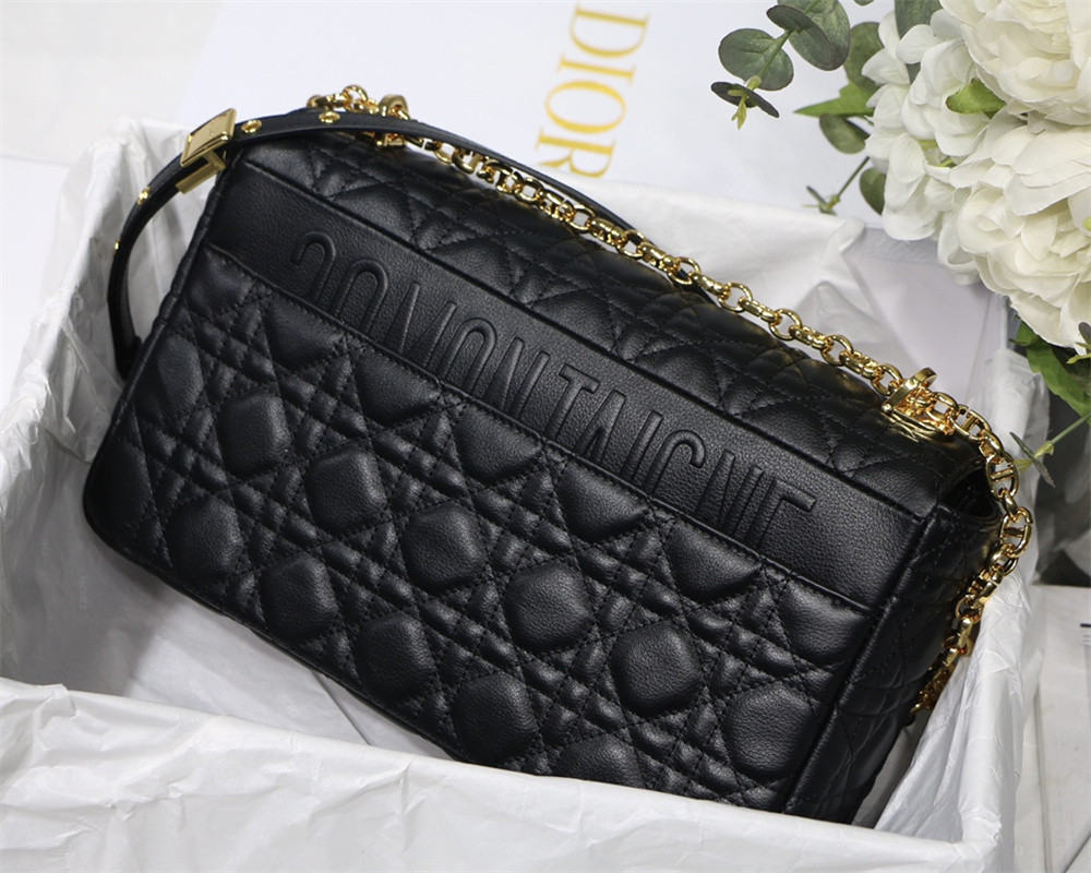 LARGE DIOR CARO BAG Black Supple Cannage Calfskin 29 x 18 x 10 cm