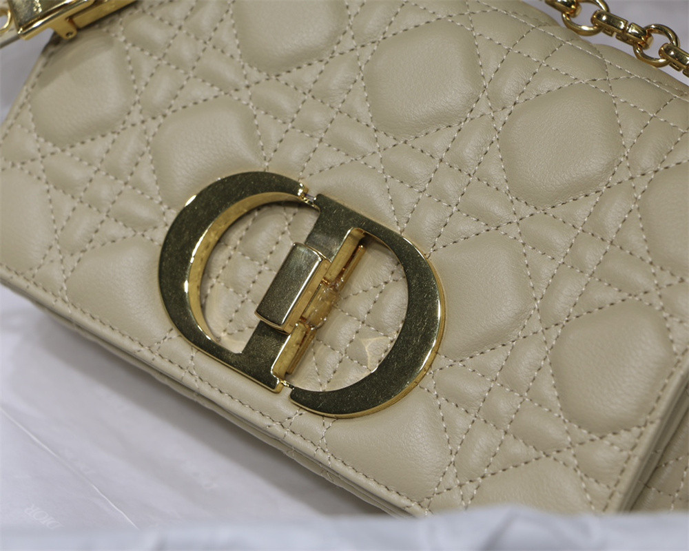 SMALL DIOR CARO BAG Beige Supple Cannage Calfskin 20 x 12 x 7 cm