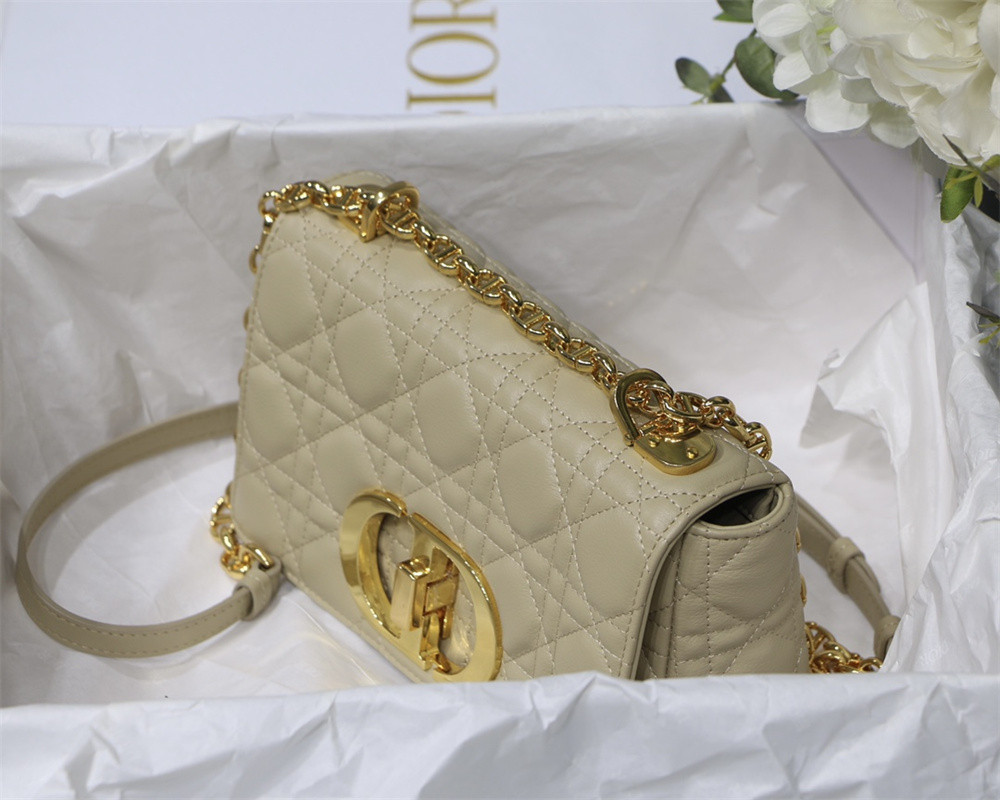 SMALL DIOR CARO BAG Beige Supple Cannage Calfskin 20 x 12 x 7 cm