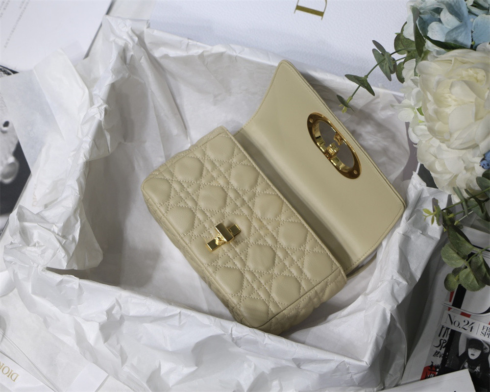 SMALL DIOR CARO BAG Beige Supple Cannage Calfskin 20 x 12 x 7 cm