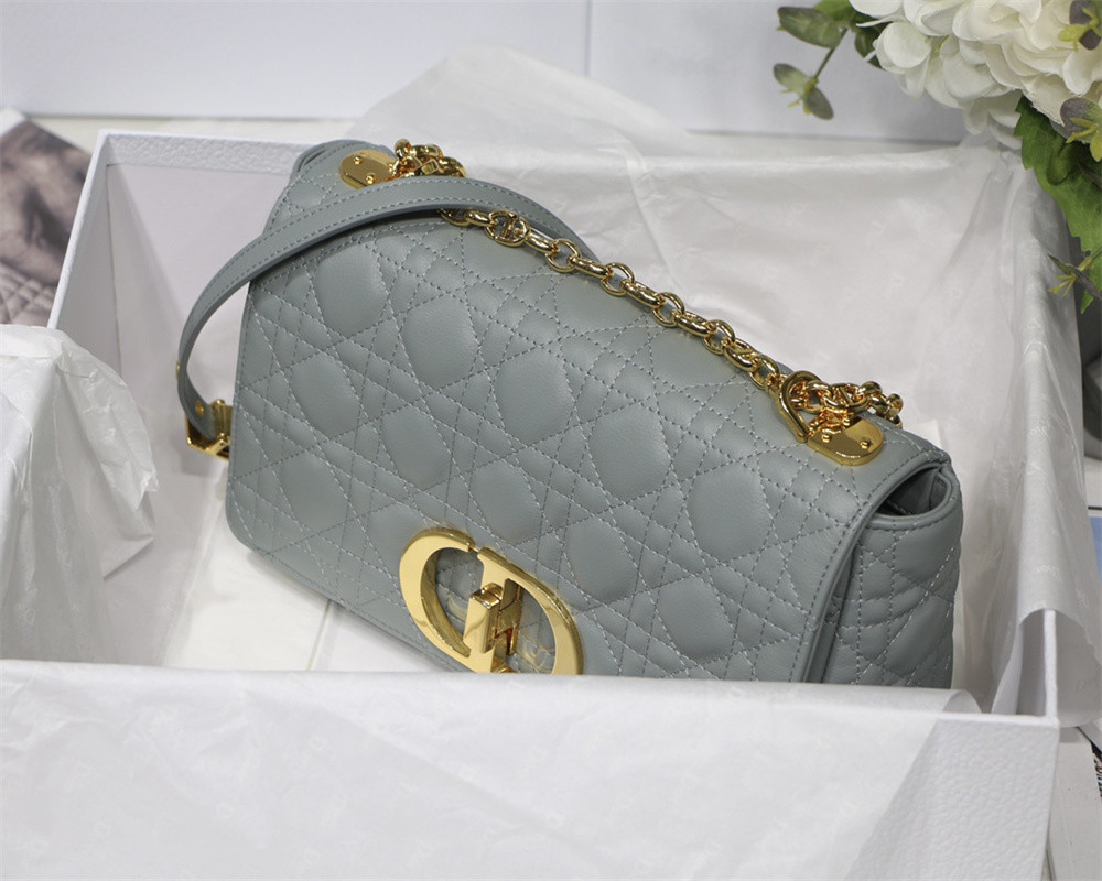 MEDIUM DIOR CARO BAG Ethereal Gray Supple Cannage Calfskin 25.5 x 15.5 x 8 cm