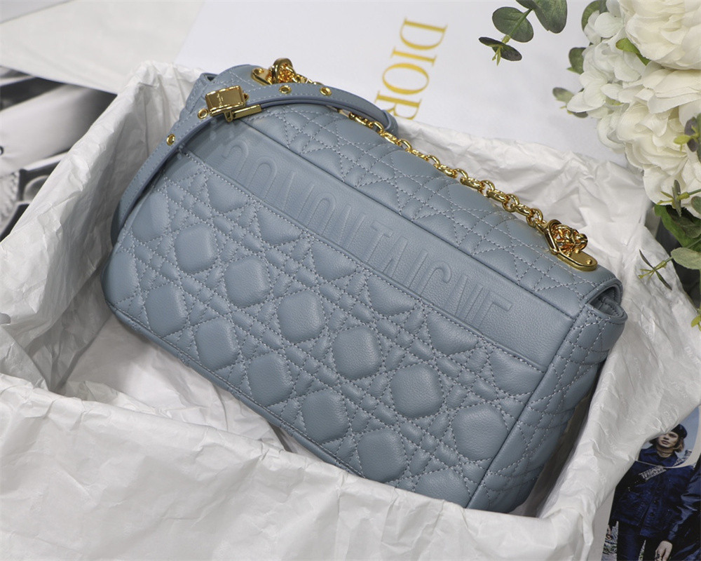 LARGE DIOR CARO BAG Light Blue Supple Cannage Calfskin 29 x 18 x 10 cm