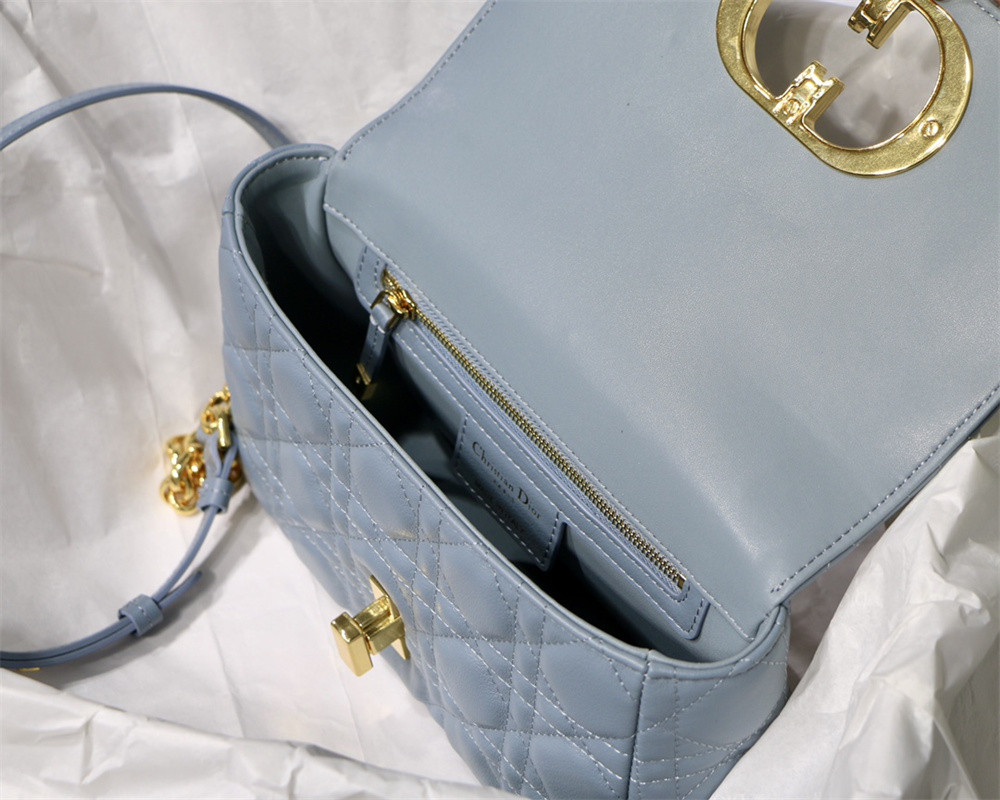 SMALL DIOR CARO BAG Light Blue Supple Cannage Calfskin 20 x 12 x 7 cm