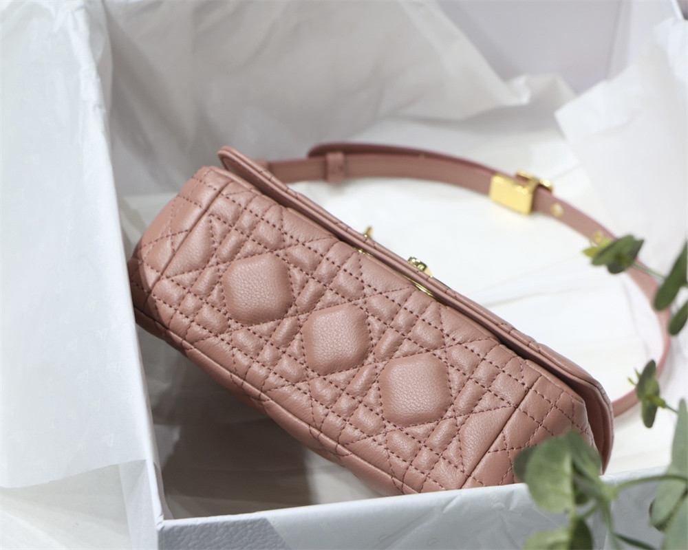 SMALL DIOR CARO BAG PINK Supple Cannage Calfskin With Silver Hardware 20 x 12 x 7 cm