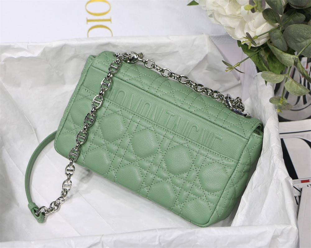 SMALL DIOR CARO BAG gREEN Supple Cannage Calfskin With Silver Hardware 20 x 12 x 7 cm