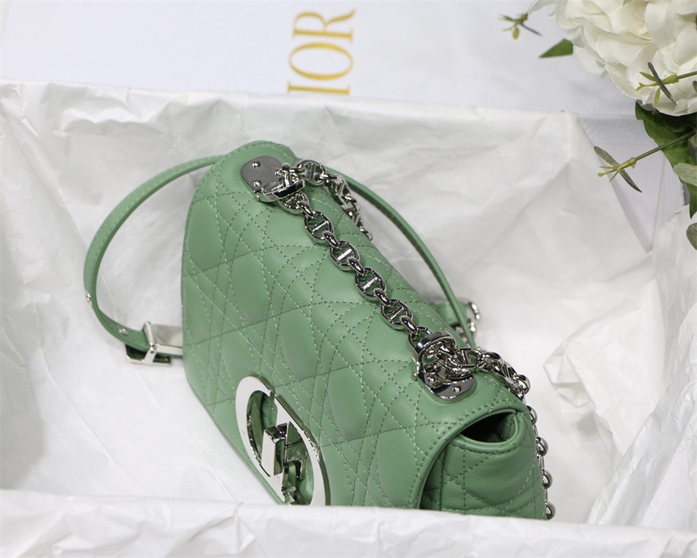SMALL DIOR CARO BAG gREEN Supple Cannage Calfskin With Silver Hardware 20 x 12 x 7 cm