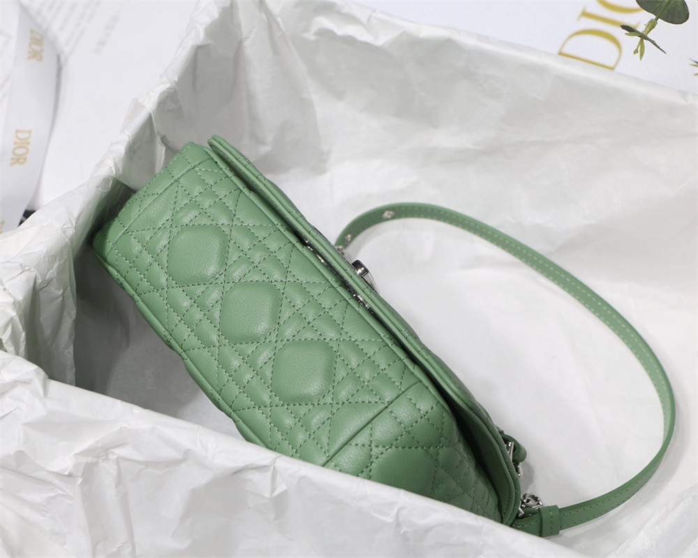 SMALL DIOR CARO BAG gREEN Supple Cannage Calfskin With Silver Hardware 20 x 12 x 7 cm