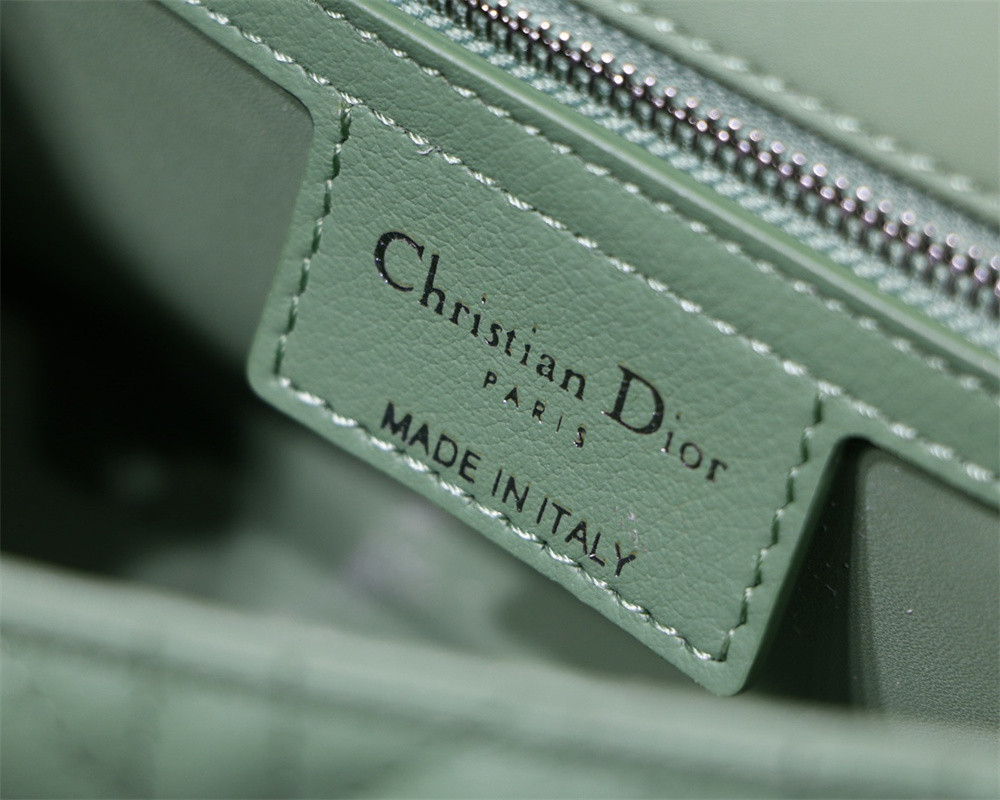 SMALL DIOR CARO BAG gREEN Supple Cannage Calfskin With Silver Hardware 20 x 12 x 7 cm