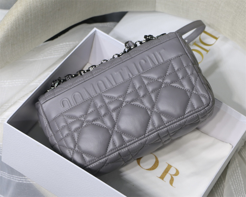 MEDIUM DIOR CARO BAG Grey Supple Cannage Calfskin With Black Hardware 25.5 x 15.5 x 8 cm
