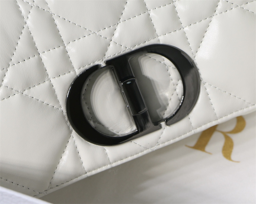 SMALL DIOR CARO BAG Ivory Supple Cannage Calfskin With Silver Hardware 20 x 12 x 7 cm