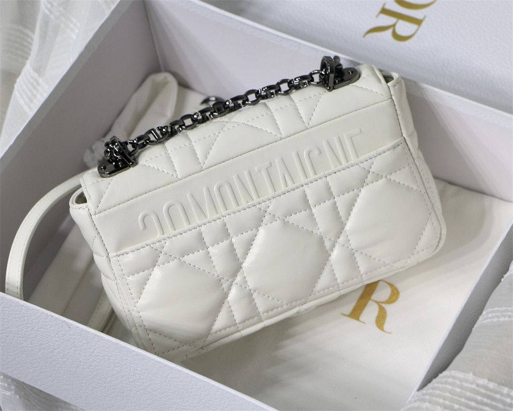 SMALL DIOR CARO BAG Ivory Supple Cannage Calfskin With Silver Hardware 20 x 12 x 7 cm