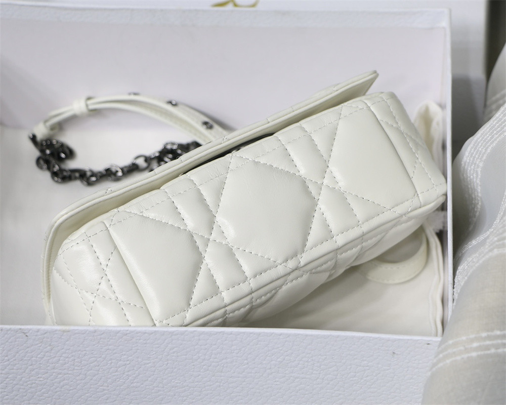 SMALL DIOR CARO BAG Ivory Supple Cannage Calfskin With Silver Hardware 20 x 12 x 7 cm