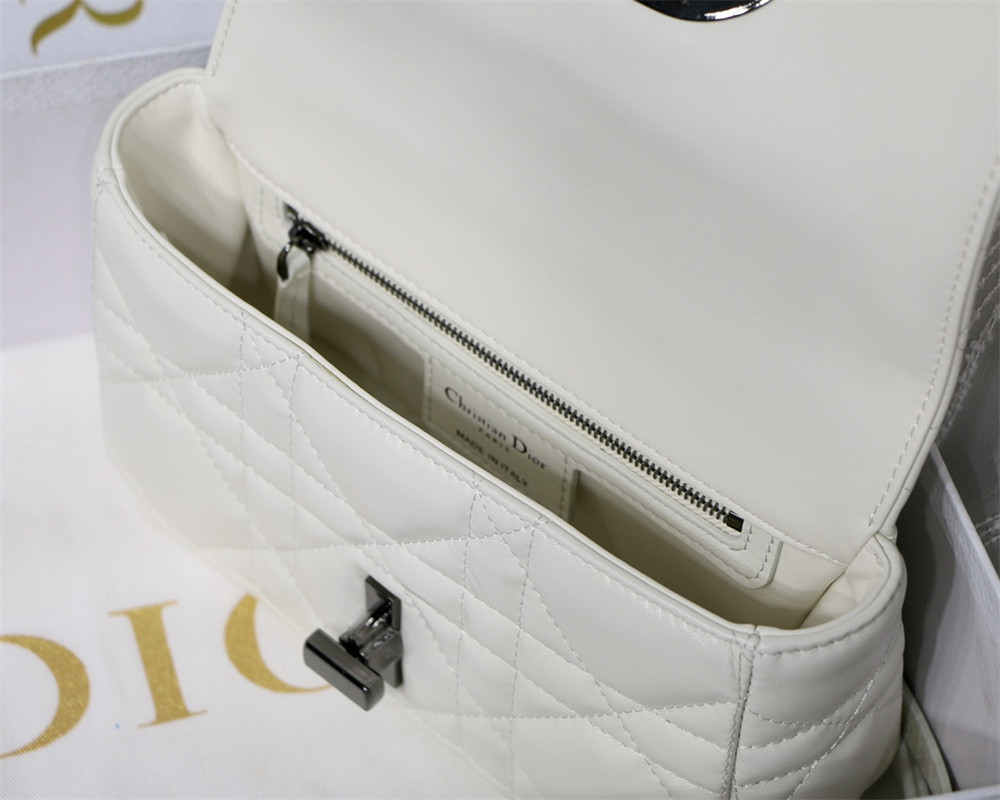 SMALL DIOR CARO BAG Ivory Supple Cannage Calfskin With Silver Hardware 20 x 12 x 7 cm