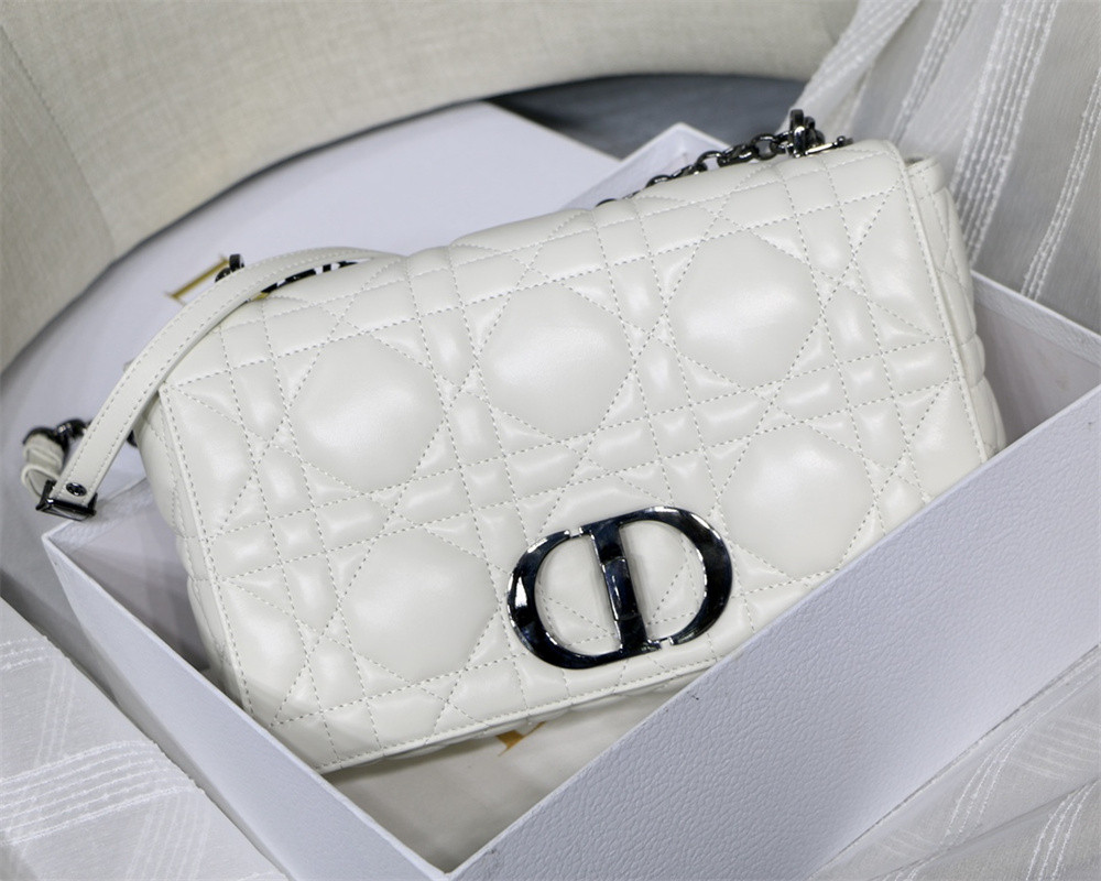 LARGE DIOR CARO BAG Ivory Supple Cannage Calfskin With Silver Hardware 29 x 18 x 10 cm