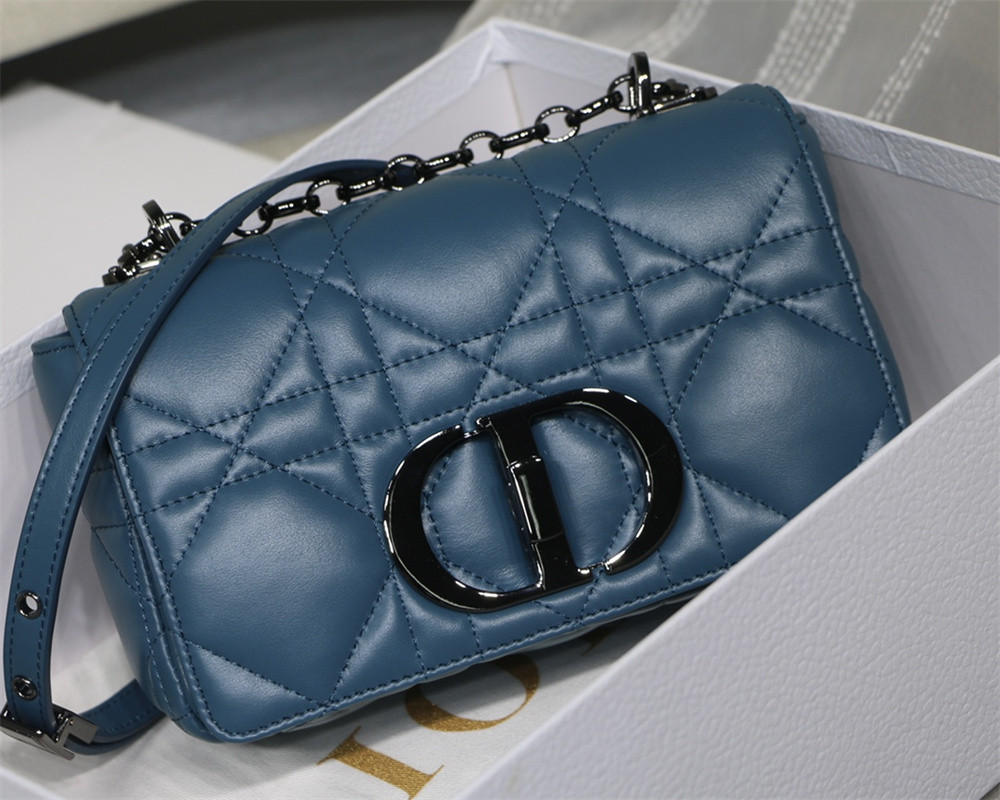 SMALL DIOR CARO BAG Navy Supple Cannage Calfskin With Silver Hardware 20 x 12 x 7 cm