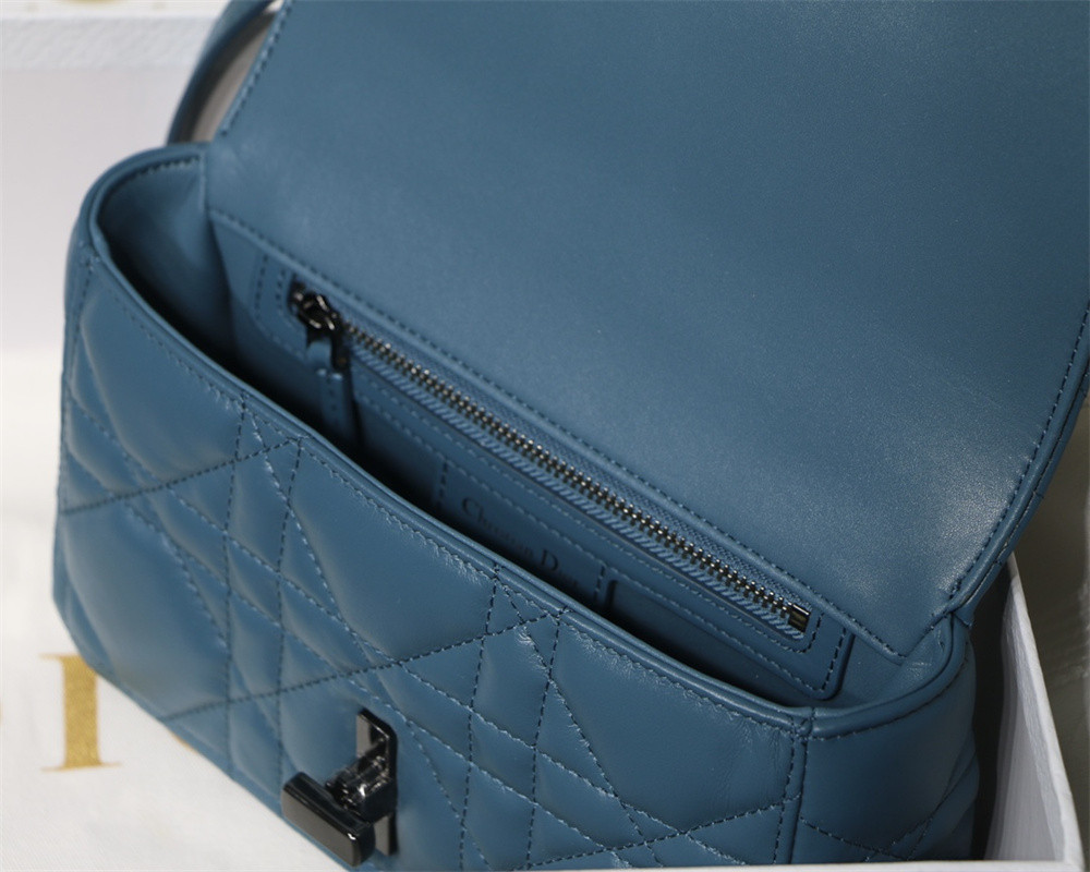 SMALL DIOR CARO BAG Navy Supple Cannage Calfskin With Silver Hardware 20 x 12 x 7 cm