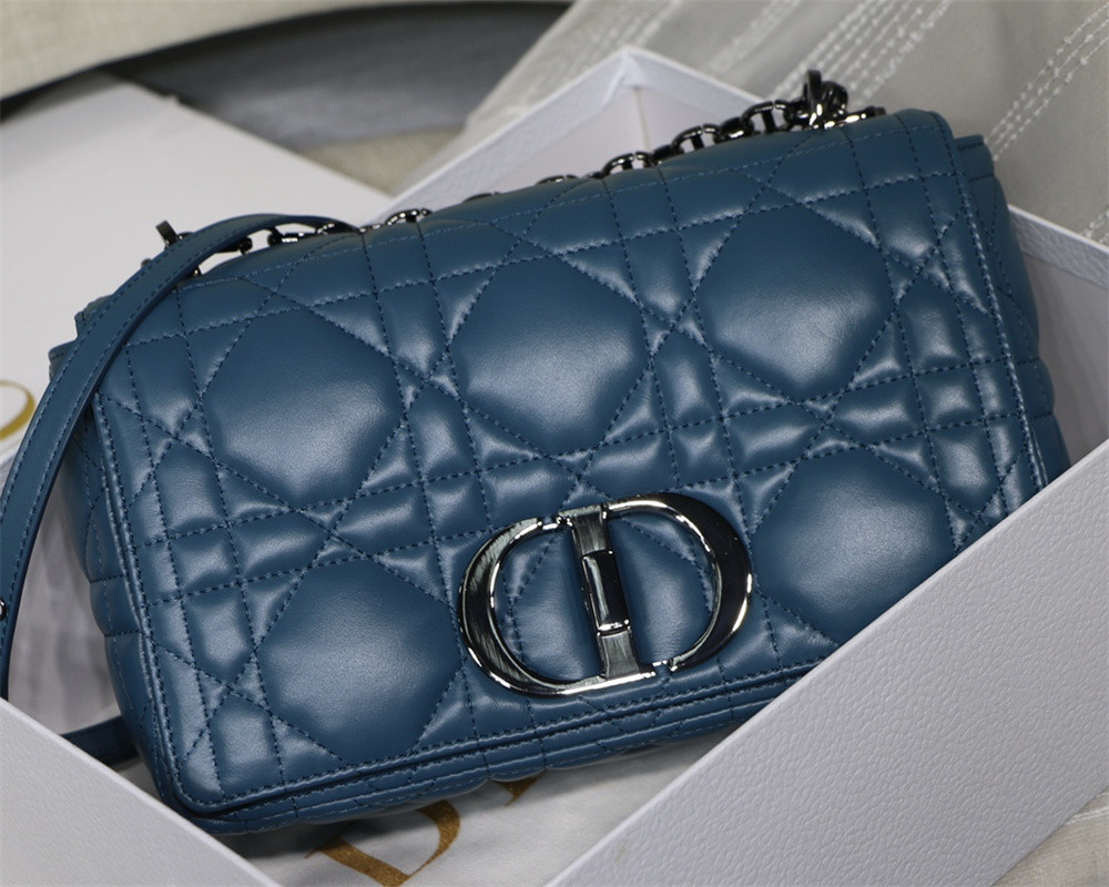 MEDIUM DIOR CARO BAG Navy Supple Cannage Calfskin With Silver Hardware 25.5 x 15.5 x 8 cm