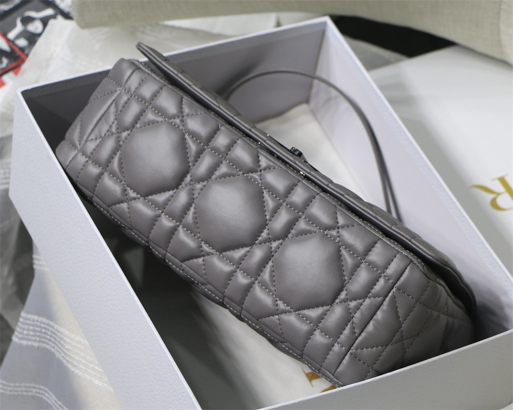 LARGE DIOR CARO BAG Stone Gray Supple Cannage Calfskin With Silver Hardware 29 x 18 x 10 cm