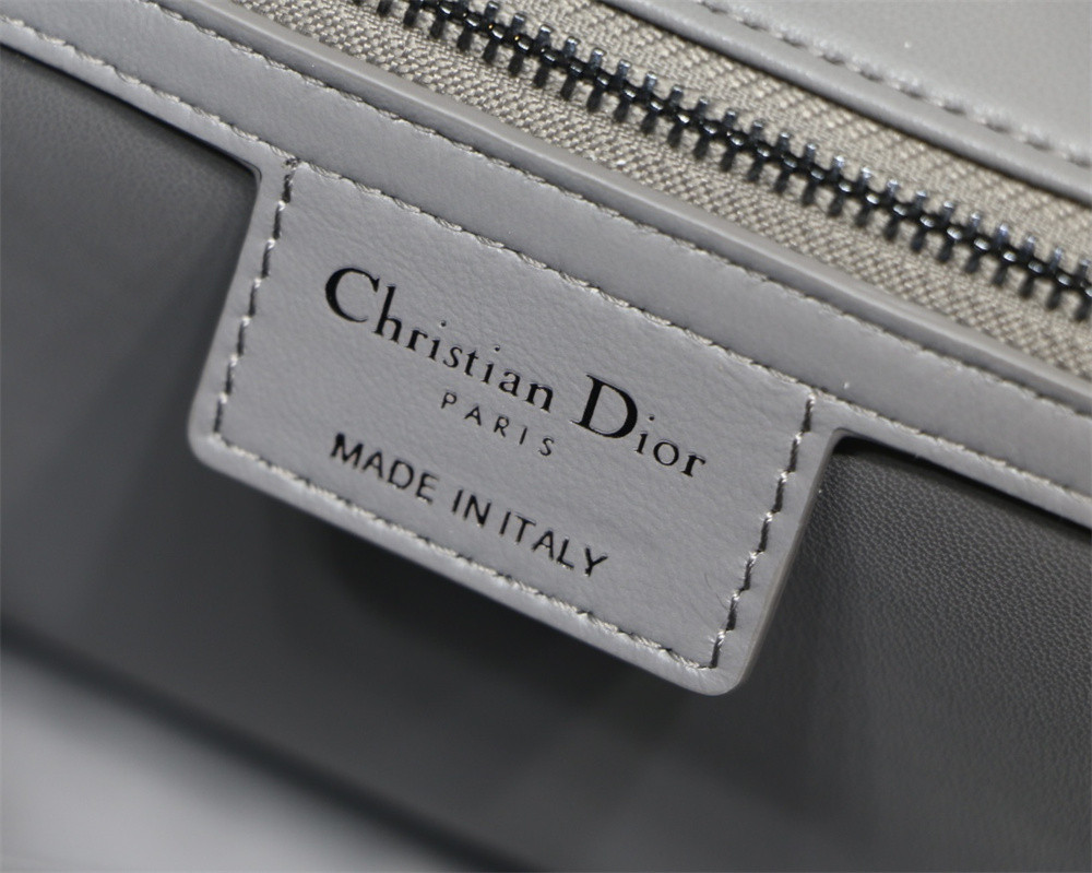 LARGE DIOR CARO BAG Stone Gray Supple Cannage Calfskin With Silver Hardware 29 x 18 x 10 cm