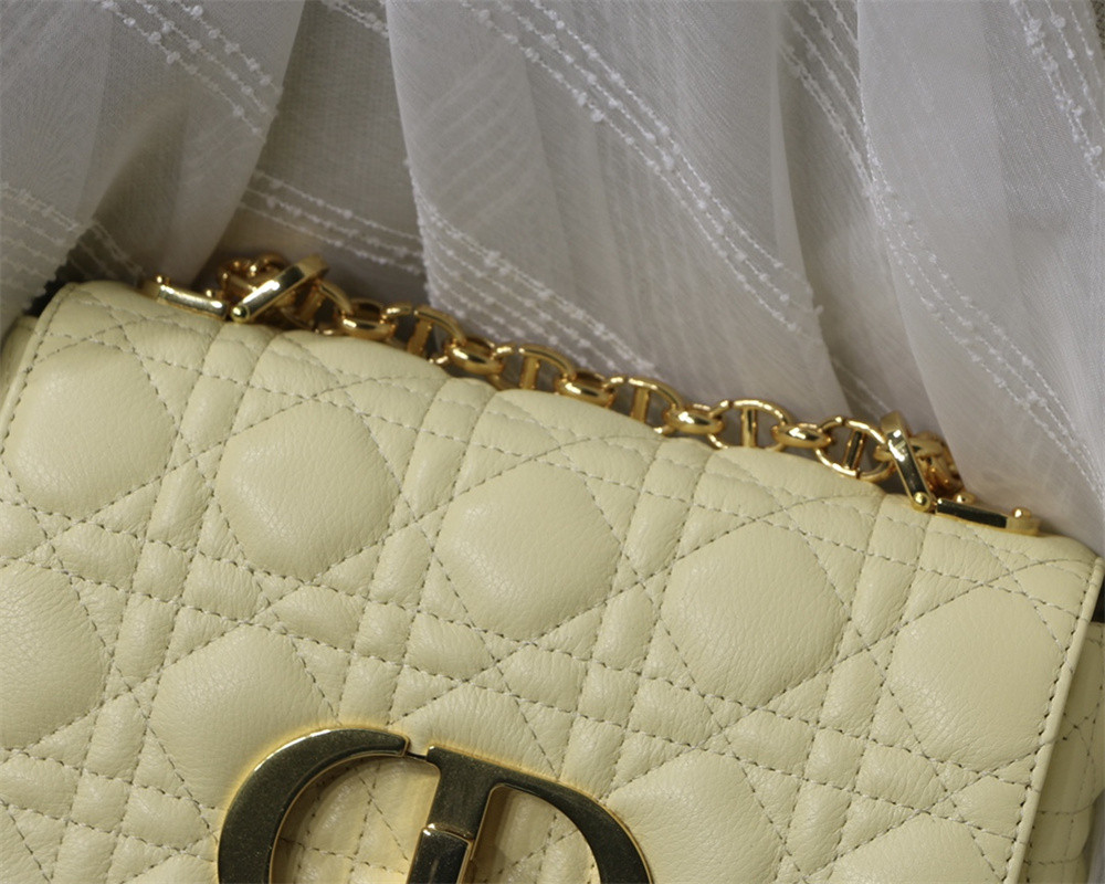 SMALL DIOR CARO BAG Light Yellow Supple Cannage Calfskin 20 x 12 x 7 cm