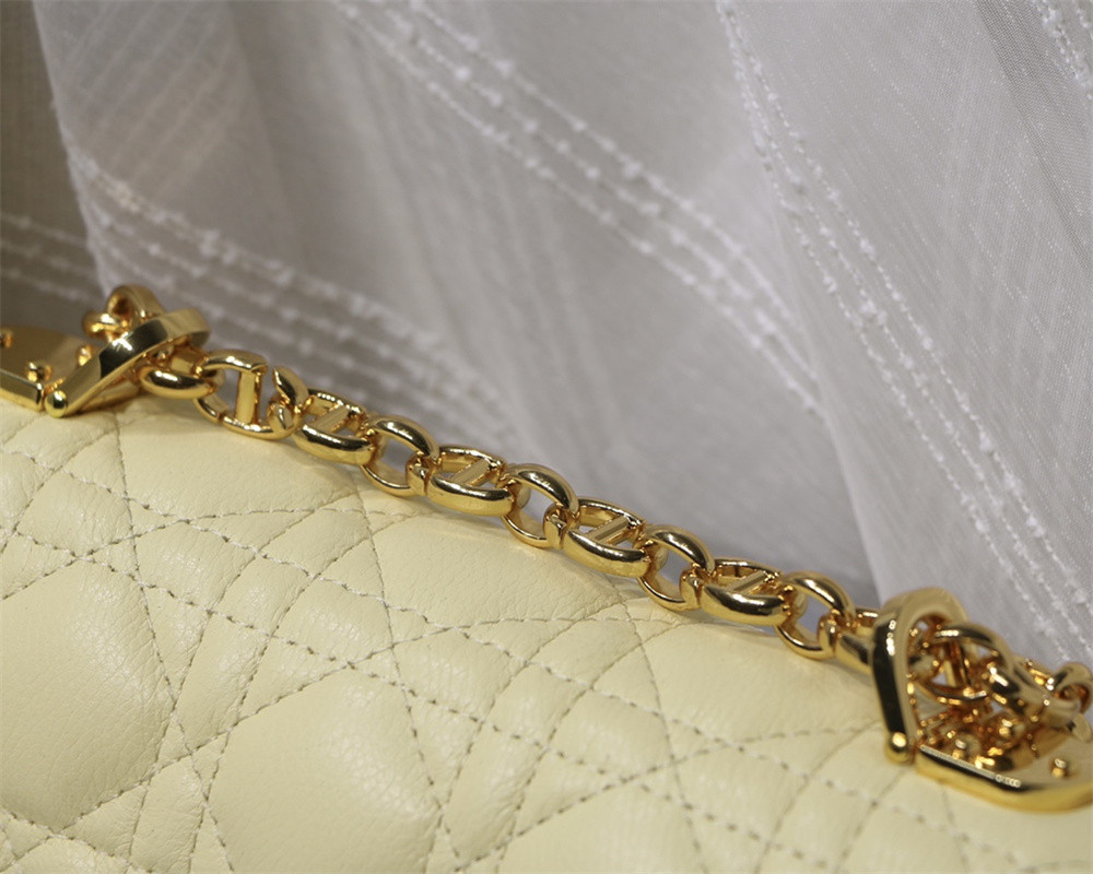 SMALL DIOR CARO BAG Light Yellow Supple Cannage Calfskin 20 x 12 x 7 cm