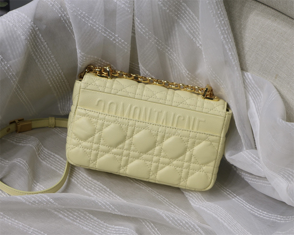 SMALL DIOR CARO BAG Light Yellow Supple Cannage Calfskin 20 x 12 x 7 cm