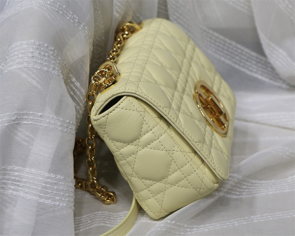 SMALL DIOR CARO BAG Light Yellow Supple Cannage Calfskin 20 x 12 x 7 cm