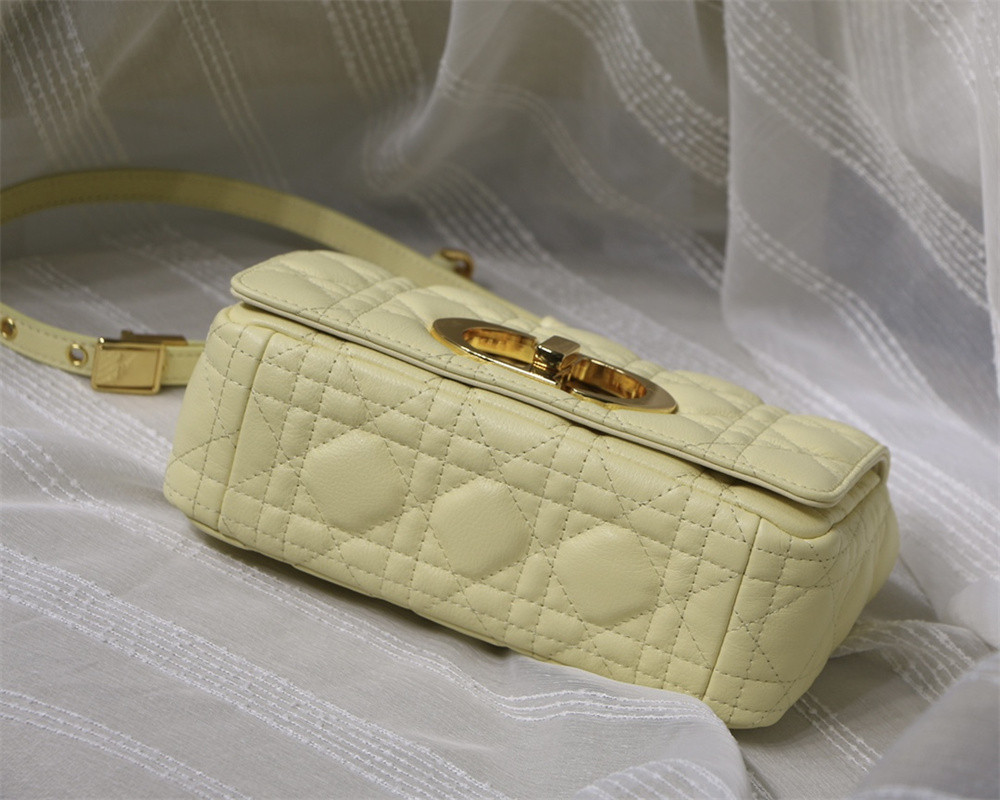 SMALL DIOR CARO BAG Light Yellow Supple Cannage Calfskin 20 x 12 x 7 cm