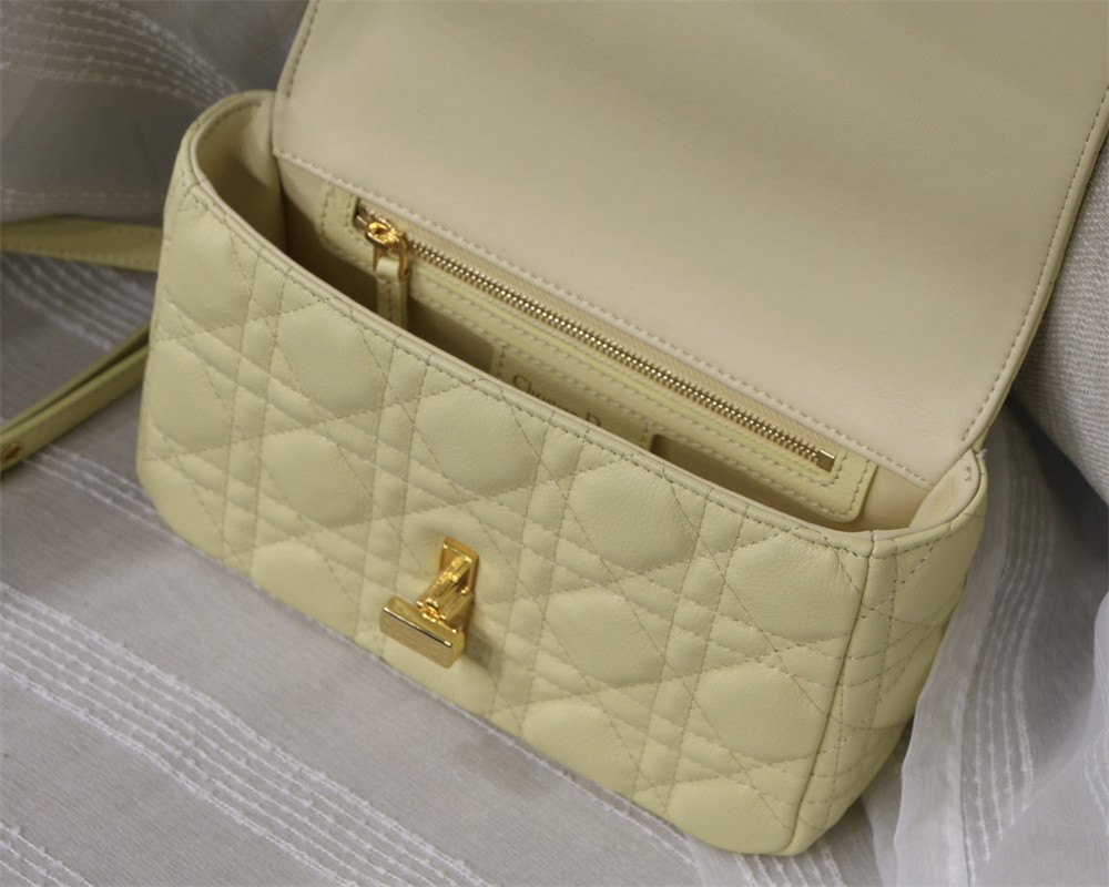 SMALL DIOR CARO BAG Light Yellow Supple Cannage Calfskin 20 x 12 x 7 cm