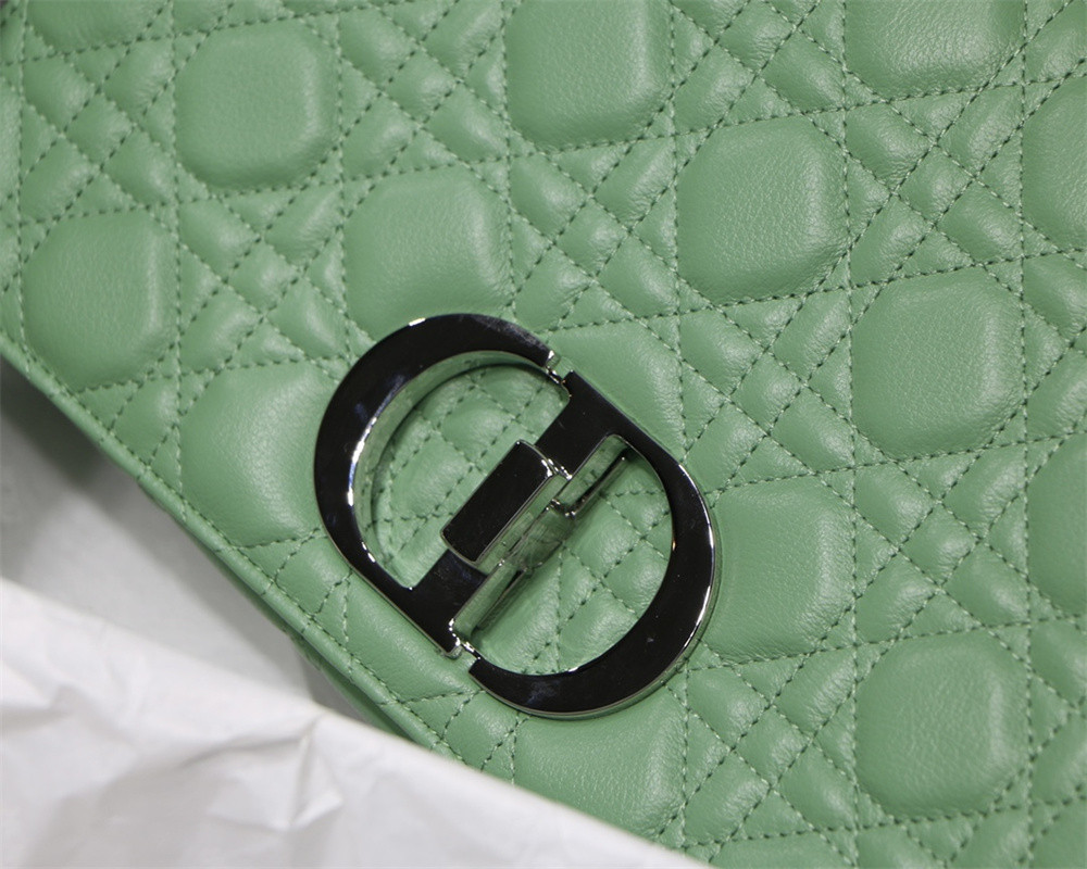 LARGE DIOR CARO BAG Green Supple Cannage Calfskin With Silver Hardware 29 x 18 x 10 cm