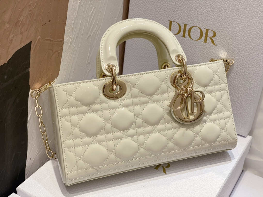 DIOR SMALL LADY D-JOY BAG White Patent