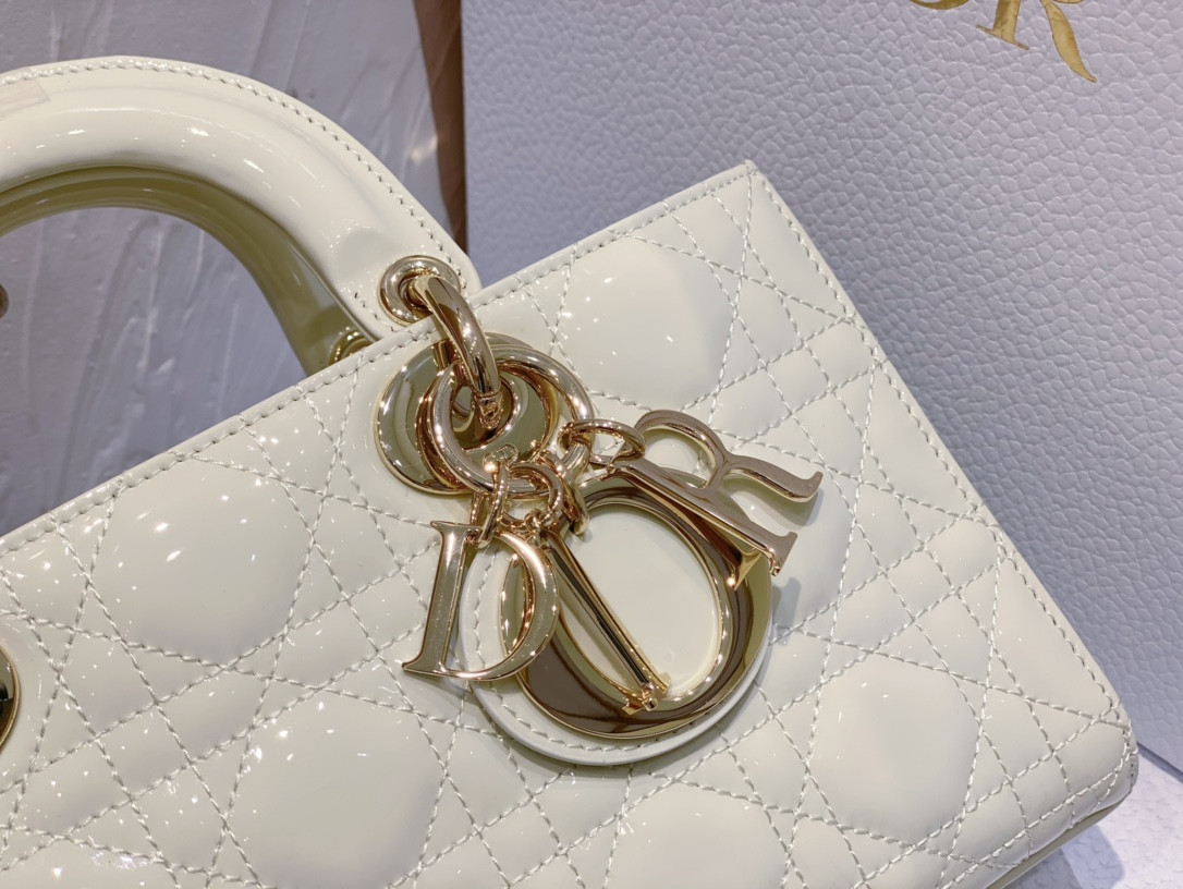 DIOR SMALL LADY D-JOY BAG White Patent