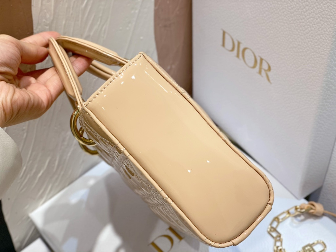 DIOR SMALL LADY D-JOY BAG Biscuit Patent