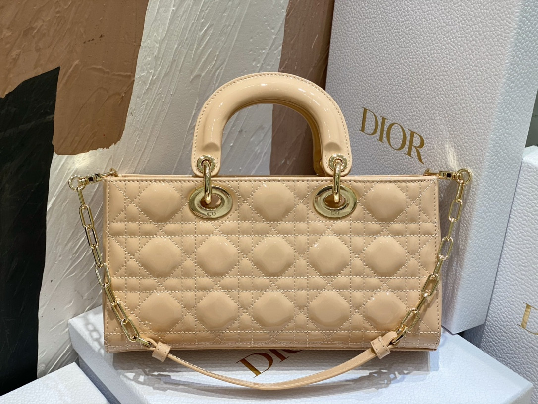 DIOR SMALL LADY D-JOY BAG Biscuit Patent