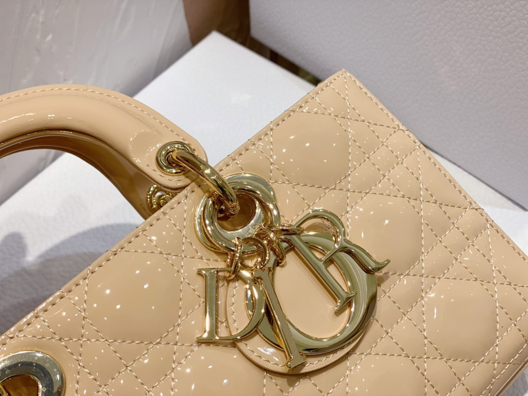 DIOR SMALL LADY D-JOY BAG Biscuit Patent