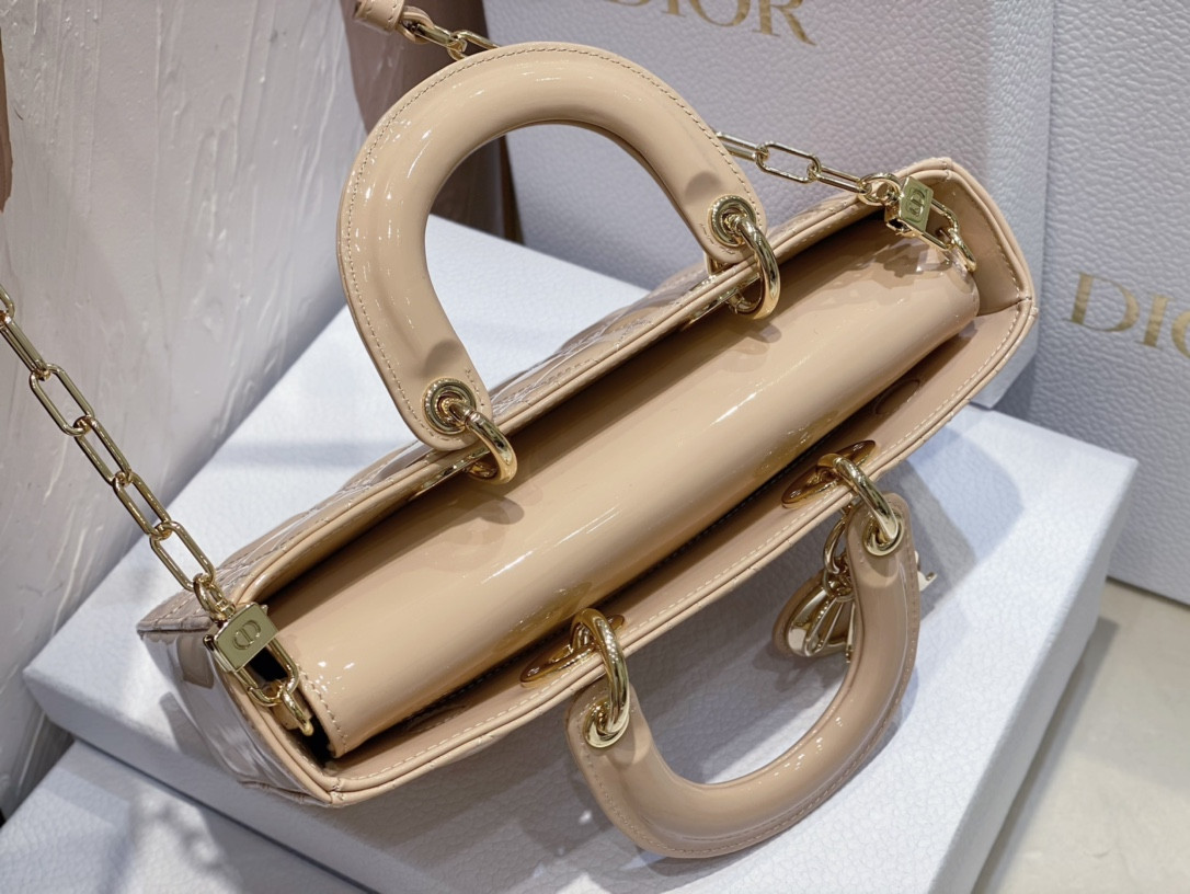 DIOR SMALL LADY D-JOY BAG Biscuit Patent