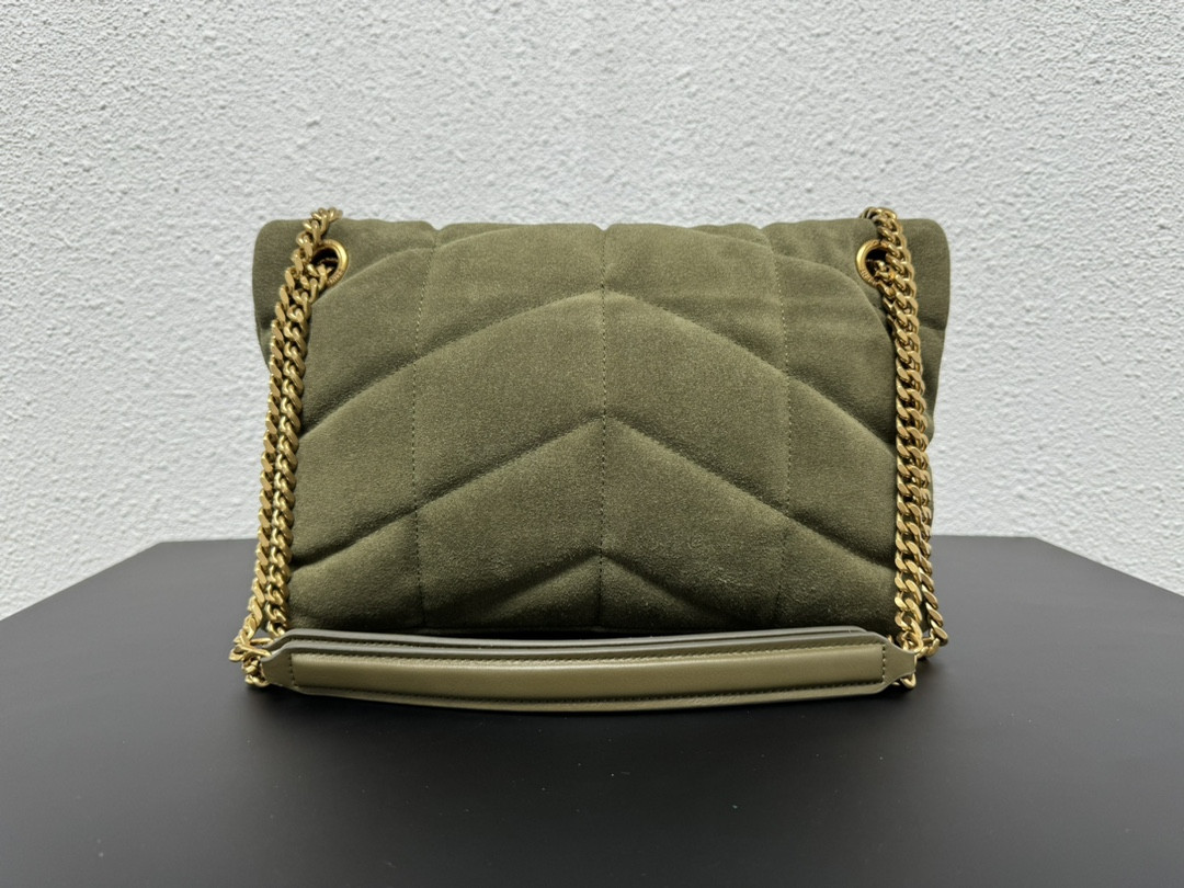 YSL PUFFER SMALL IN SHINY VELVET PALE OLIVE