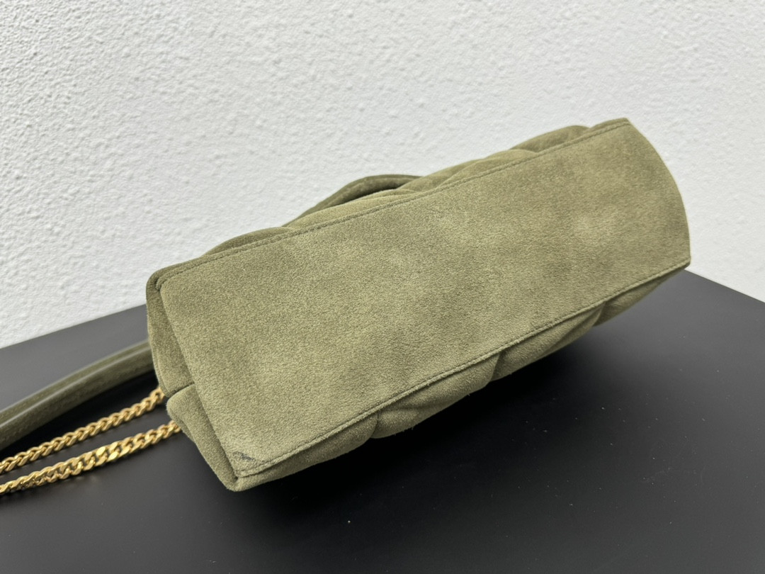 YSL PUFFER SMALL IN SHINY VELVET PALE OLIVE