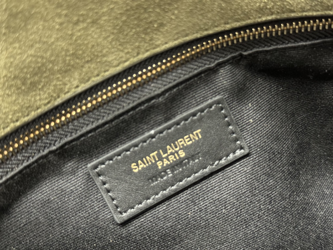 YSL PUFFER SMALL IN SHINY VELVET PALE OLIVE